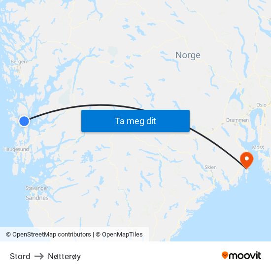 Stord to Nøtterøy map