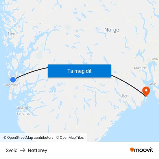 Sveio to Nøtterøy map