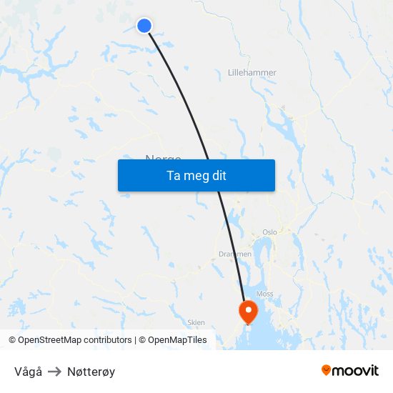 Vågå to Nøtterøy map