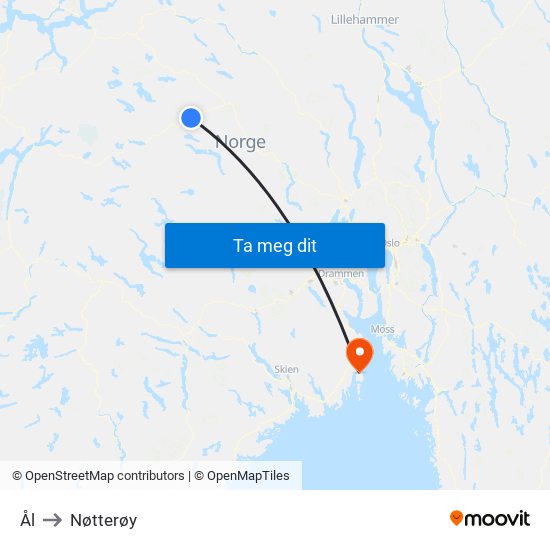 Ål to Nøtterøy map