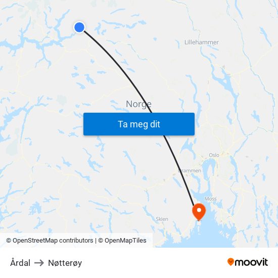 Årdal to Nøtterøy map