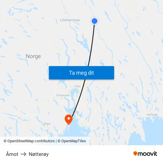 Åmot to Nøtterøy map