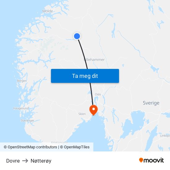 Dovre to Nøtterøy map