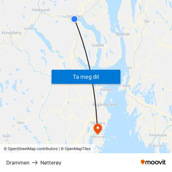 Drammen to Nøtterøy map