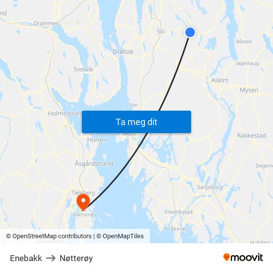 Enebakk to Nøtterøy map