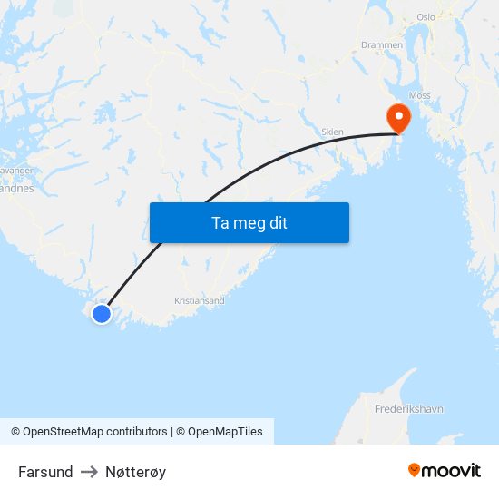 Farsund to Nøtterøy map