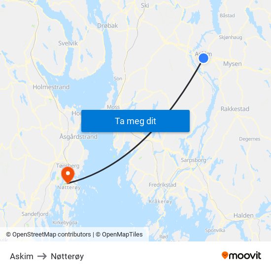 Askim to Nøtterøy map