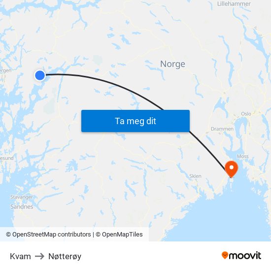 Kvam to Nøtterøy map