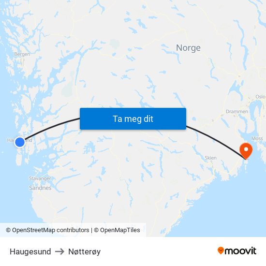 Haugesund to Nøtterøy map