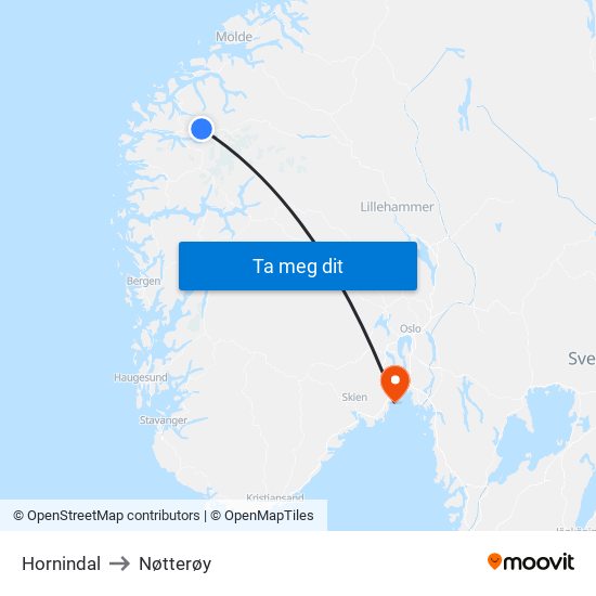 Hornindal to Nøtterøy map
