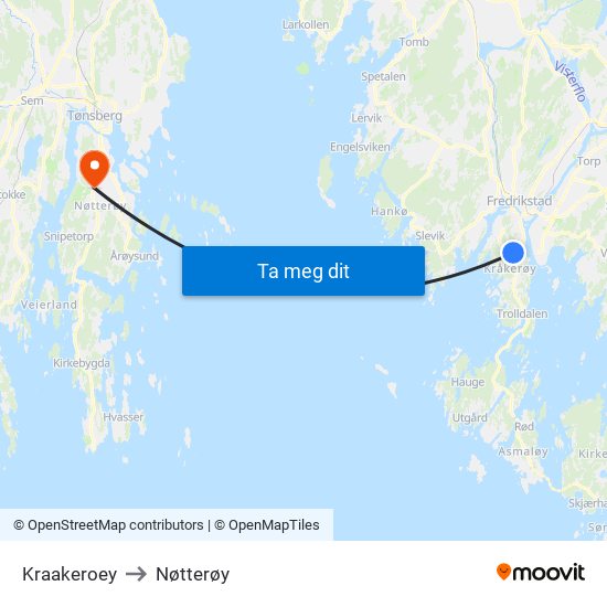 Kraakeroey to Nøtterøy map