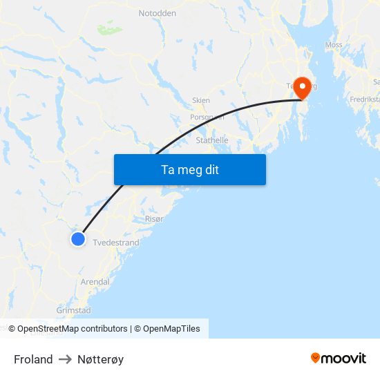 Froland to Nøtterøy map