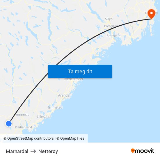 Marnardal to Nøtterøy map