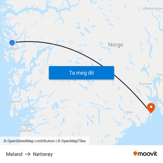 Meland to Nøtterøy map