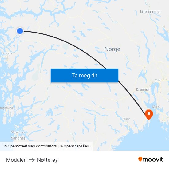 Modalen to Nøtterøy map