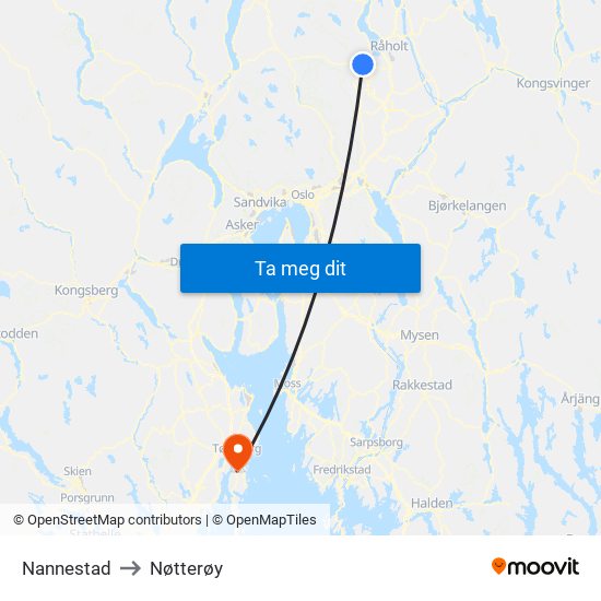 Nannestad to Nøtterøy map