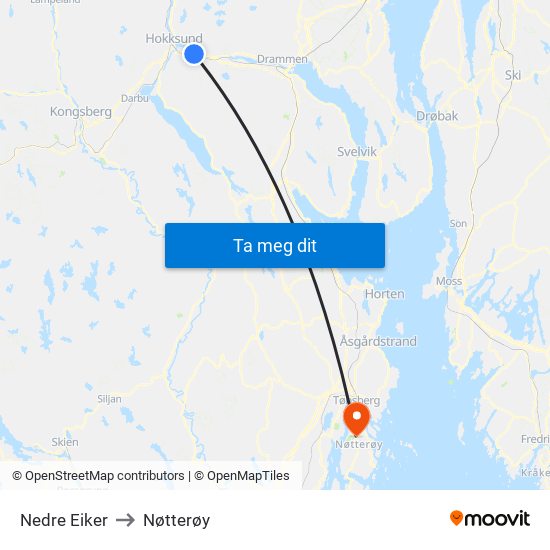 Nedre Eiker to Nøtterøy map