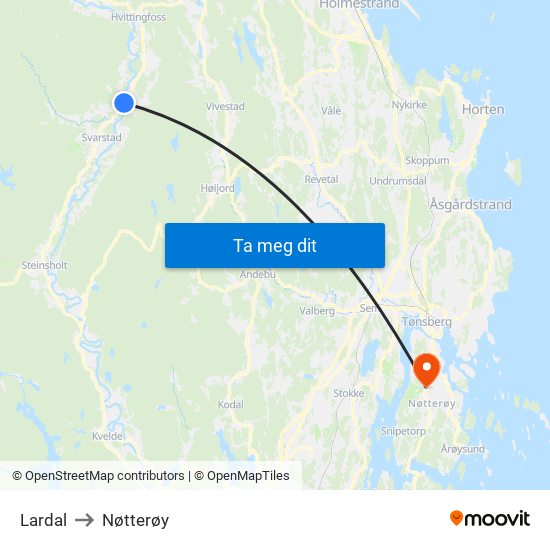 Lardal to Nøtterøy map