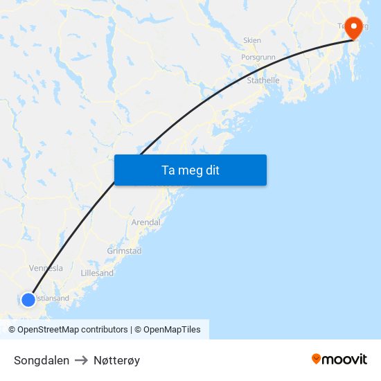 Songdalen to Nøtterøy map