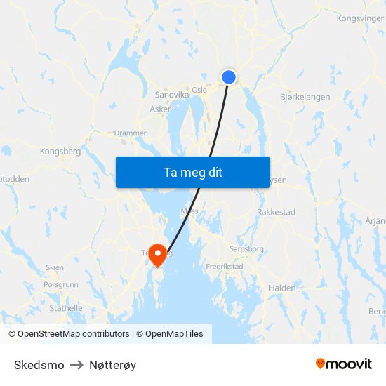 Skedsmo to Nøtterøy map