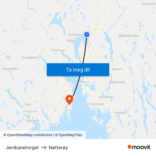 Jernbanetorget to Nøtterøy map