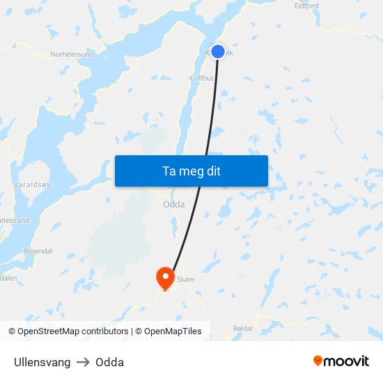 Ullensvang to Odda map