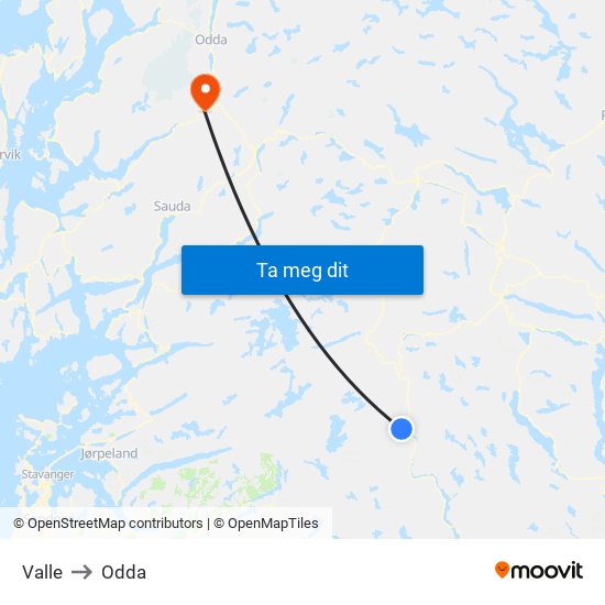 Valle to Odda map