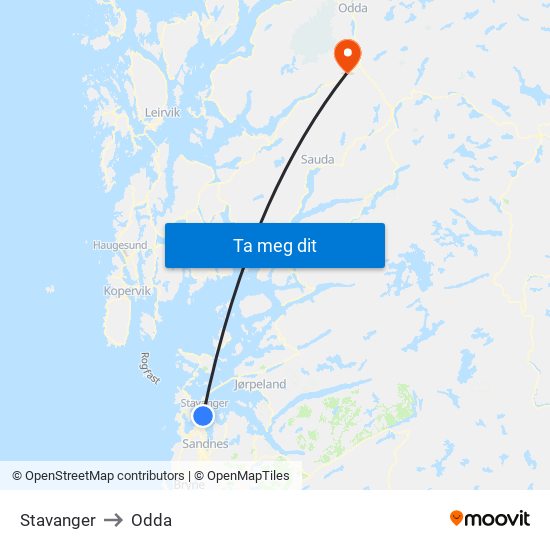 Stavanger to Odda map