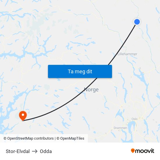 Stor-Elvdal to Odda map