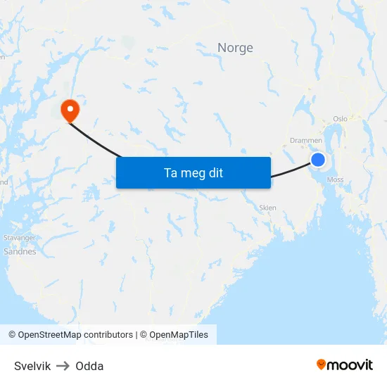 Svelvik to Odda map