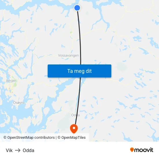 Vik to Odda map