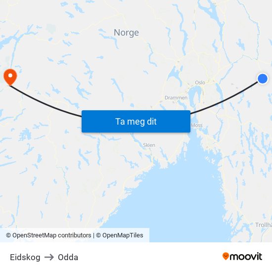 Eidskog to Odda map