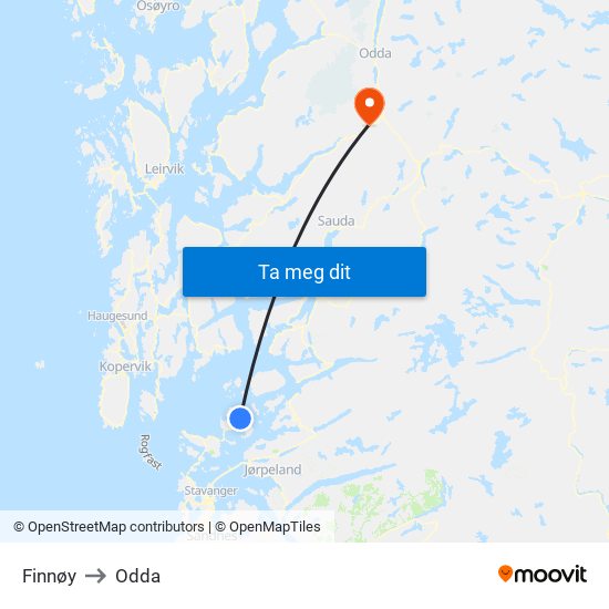 Finnøy to Odda map