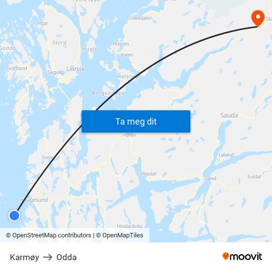 Karmøy to Odda map