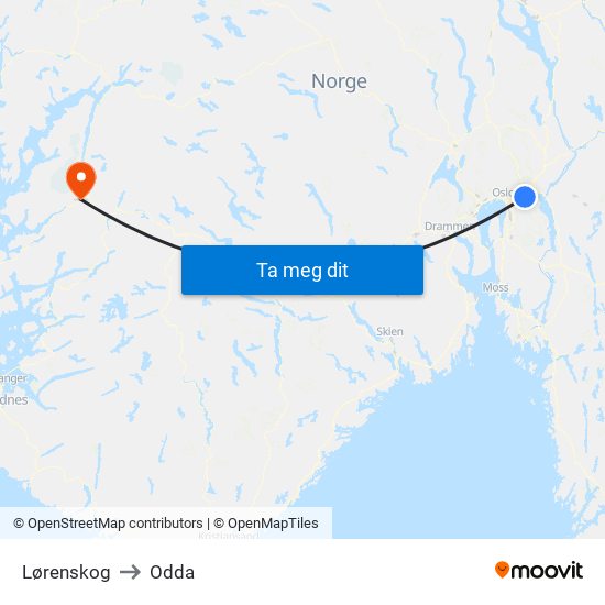 Lørenskog to Odda map