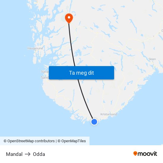 Mandal to Odda map