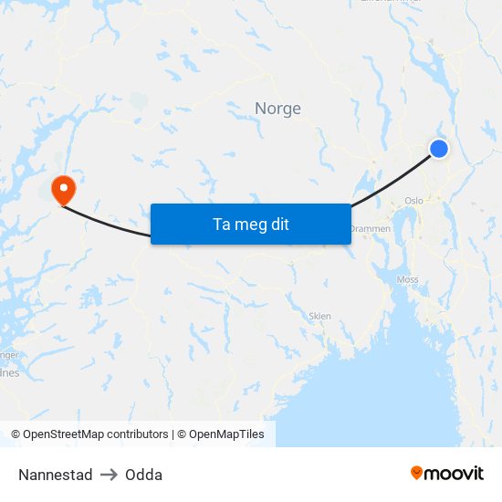 Nannestad to Odda map