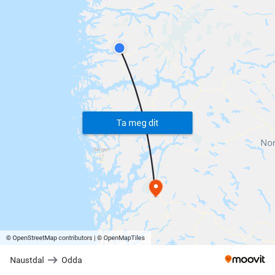 Naustdal to Odda map