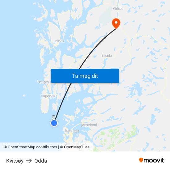 Kvitsøy to Odda map