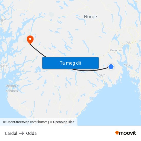 Lardal to Odda map