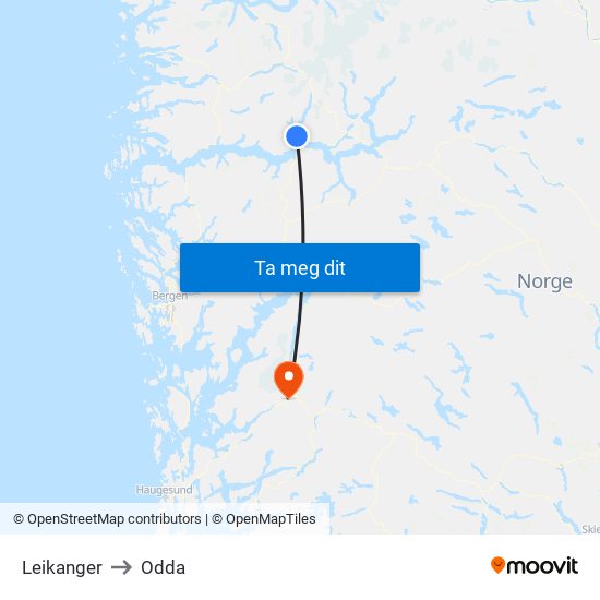 Leikanger to Odda map