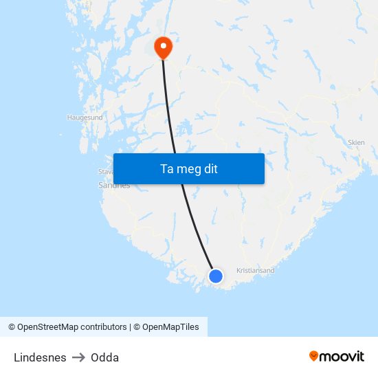 Lindesnes to Odda map