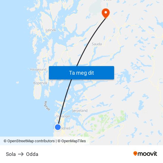 Sola to Odda map