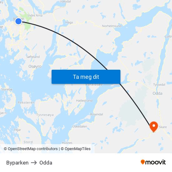 Byparken to Odda map