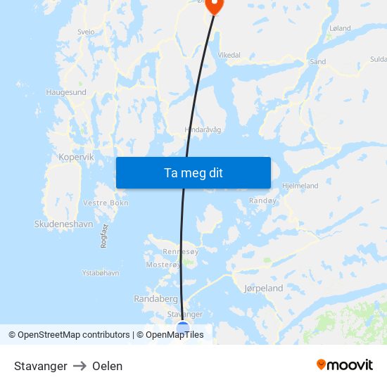 Stavanger to Oelen map