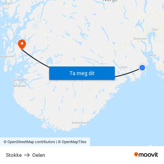 Stokke to Oelen map