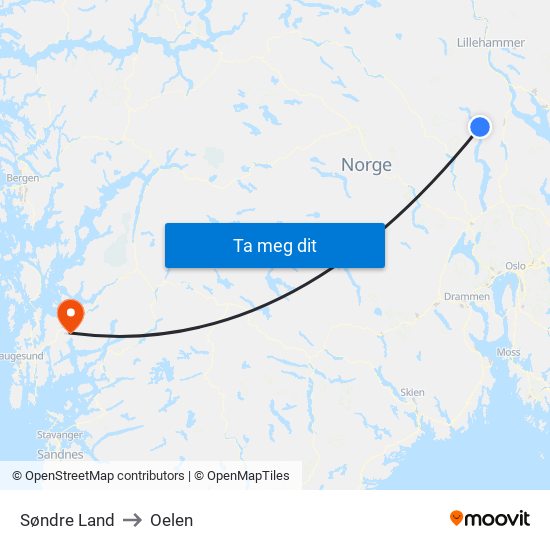 Søndre Land to Oelen map