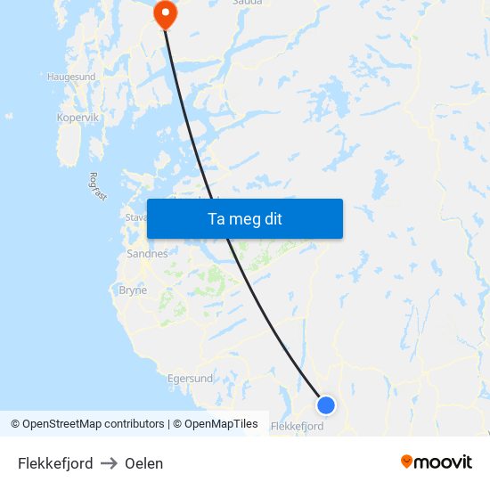 Flekkefjord to Oelen map