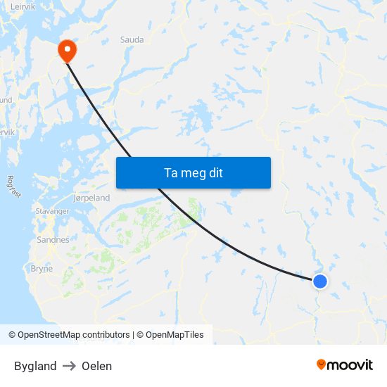 Bygland to Oelen map