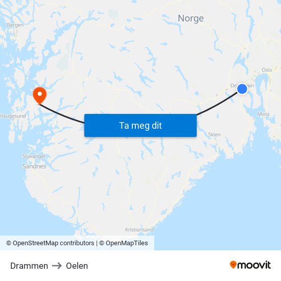 Drammen to Oelen map